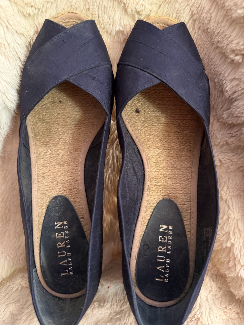 Ralph Lauren Navy Crisscross Peep-Toe Flats